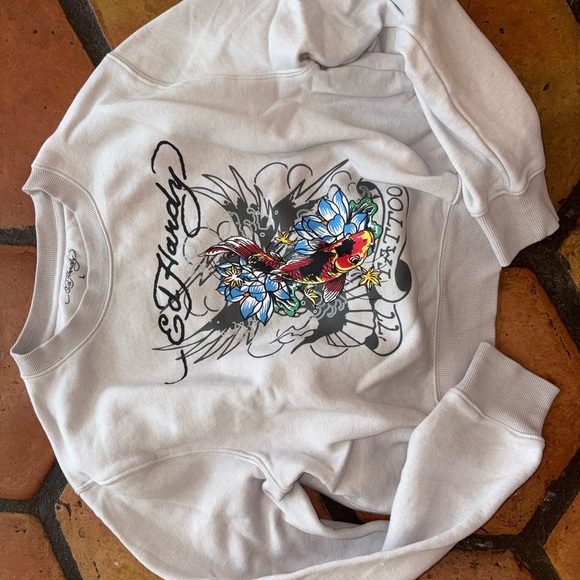 Ed Hardy Cropped Gray Graphic Tattoos Pullover Sweatshirt Size L - Picture 1 of 4